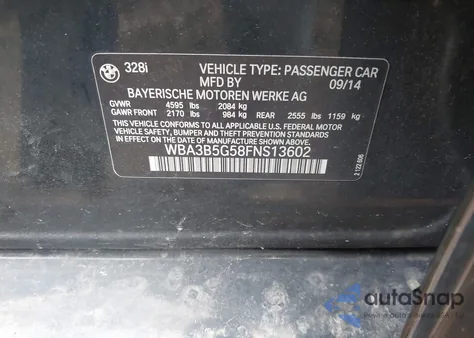 2015 BMW 328I xDrive from USA, damaged, VIN WBA3B5G58FNS13602